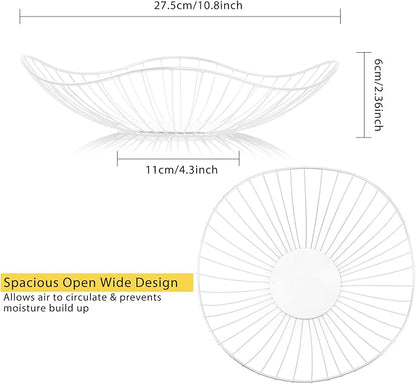 Lainrrew Metal Wire Fruit Basket Bowl for Kitchen Counter - Storage Holder Stand for Countertop, Home Decor (White)