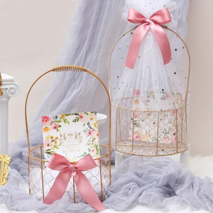 Decorative Iron Wire Fruit Basket with Handle Round Storage Basket for Wedding Decoration Floral Arrangements and Organizing Charming and Versatile Design