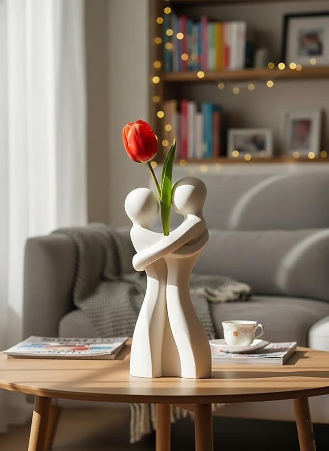 Loving Embrace Decorative Vase, Modern Sculptural Home Decor Accent, Artistic Hand Design Vase for Shelf, Table, Living Room, Bedroom Display