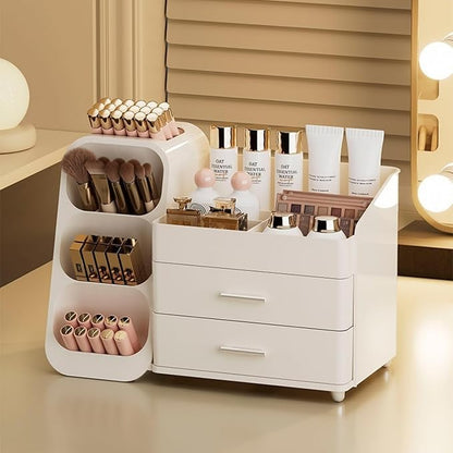 Makeup Organizer with Drawers,Large Capacity Countertop Organizer for Vanity,Bathroom and Bedroom Desk Cosmetics Organizer,Easy To Storage Skincare,Brushes,Lotions,Lipstick (All Cream)