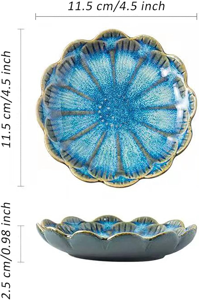 Ceramic Jewelry Dish Ring Plate Tray Vintage Lotus Shaped Jewelry Key Bowl Ring Holder for Jewelry Wedding Engagement Gift Set of 2(Blue and Green)