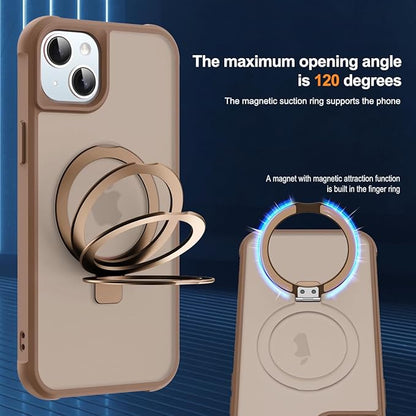 Compatible with iPhone 13 Case & iPhone 14 Case with Invisible Magnetic O-Ring Stand Translucent Phone Cases for 13 & 14 6.1" [Compatible with Mag-Safe][Great Grip Feeling], Desert Brown