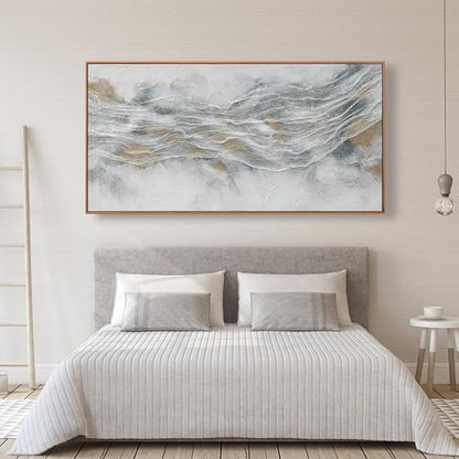 Abstract Wall Art Framed Home Artwork Decor Simple Modern Art Pieces With Gold And Gray Textures Modern Minimalist Canvas Painting Living Room Decor For Bedroom Office Wall Decor 24"X 48"