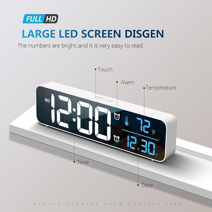 Hournor Digital Clock for Bedroom, Digital Wall Clock for Living Room Decor, Desk Table Clocks, Digital Clock Large Display, Bedroom Smart Alarm Clock for Office White Blue