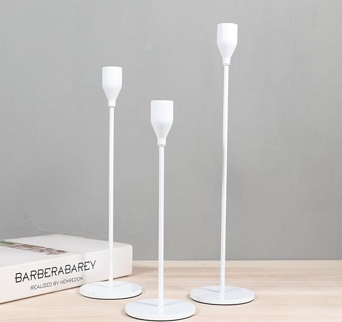 Candlestick Holders Set of 3 Taper Candle Stick Holders, Mantel White Candlestick Holders for 3/4" Taper&Led Candle, Elegant Candle Holder Centerpiece for Wedding/Party/Dinning/Anniversary