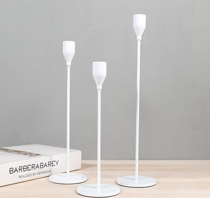 Candlestick Holders Set of 3 Taper Candle Stick Holders, Mantel White Candlestick Holders for 3/4" Taper&Led Candle, Elegant Candle Holder Centerpiece for Wedding/Party/Dinning/Anniversary