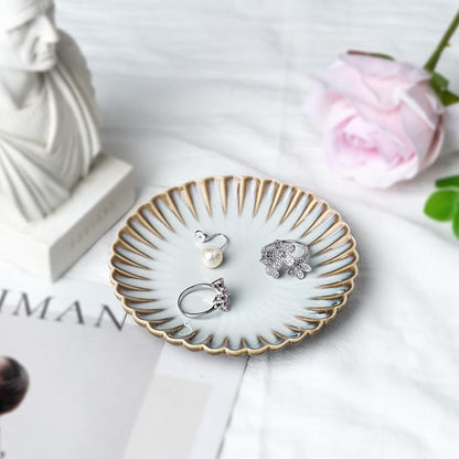 Ceramic Jewelry Dish, Decorative Tray for Rings Earrings Necklaces Bracelet Watch Keys, 4.50" Trinket Tray as Gifts for Women (Reactive Wave)