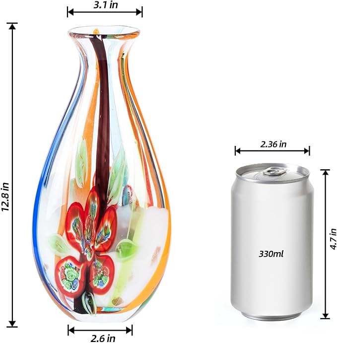 Glass Vases for Flower, Unique Hand Blown Colorful Glass Vase, Modern Art Decorative for Home Living Room, Office, Table centerpieces, Bookshelves and Wedding Decorations (JG68)