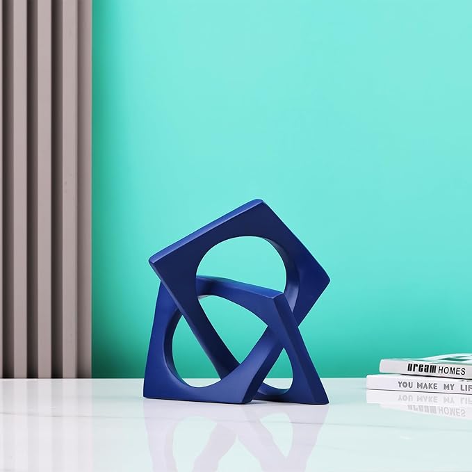 DOVDOV Geometric Cube Blue Knot Decorations, Geometric Sculptures, Modern Home Decorations for Home Decor Accents, Dining Tables, bookcases, Consoles, entryway Tabletop centrepieces