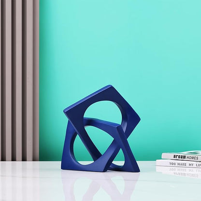 DOVDOV Geometric Cube Blue Knot Decorations, Geometric Sculptures, Modern Home Decorations for Home Decor Accents, Dining Tables, bookcases, Consoles, entryway Tabletop centrepieces