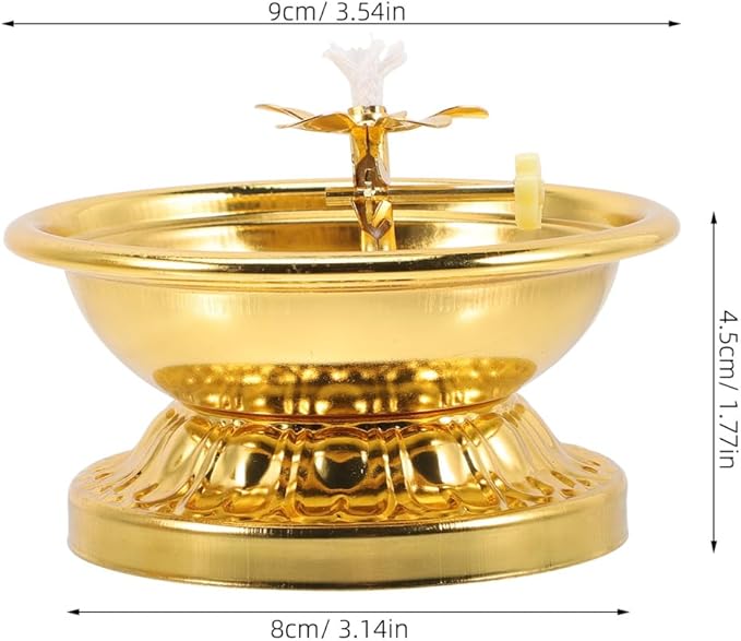 BESTOYARD Retro Brass 4-Inch Oil Lamp - Solid Brass India Oil Lamp Pyali Adjustable Wick, Indoor Use, Temple Worship, Home Decor, Buddha Candle Holder