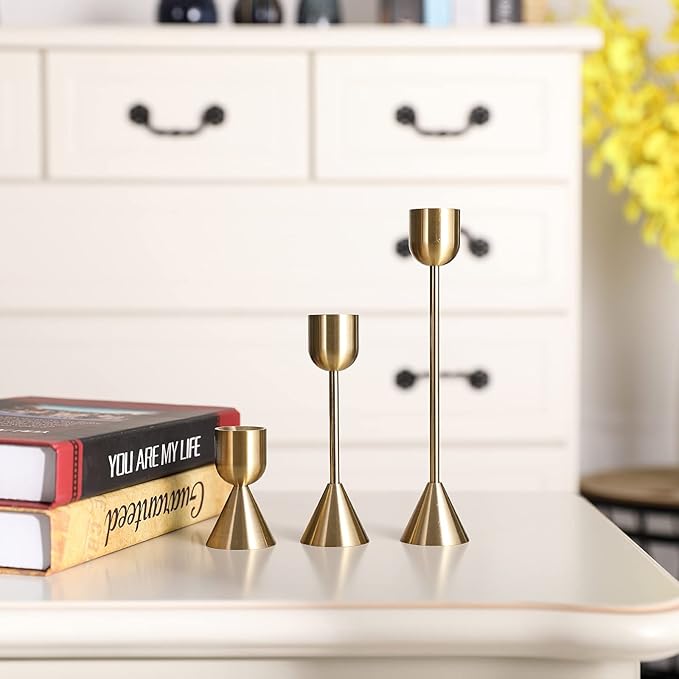 Brass Gold Candlestick Holder - Set of 6 Taper Candle Holder, Vintage Decorative Centerpiece for Table Mantel Wedding Housewarming Gift