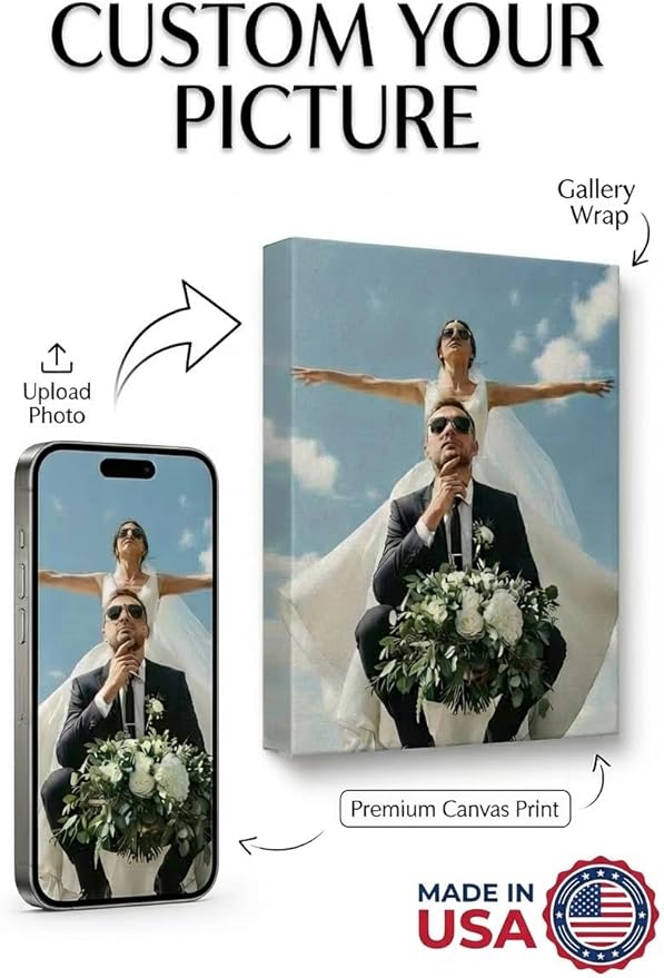 Custom Canvas Prints with Your Photos, Frameless Wall Art Canvas, Personalized Photo Print for Home Decor, Family & Pet Pictures, Gifts for Birthday & Anniversary, Made in USA (36"L x 24"W)