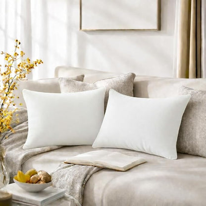 QUORGVES White Velvet Pillow Covers 12x20 Inch Set of 2, Soft Solid Decorative Lumbar Throw Pillow Covers, Decor Cushion Covers for Bed Sofa Couch Bedroom Living Room