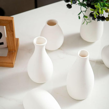 White Bud Vases, Ceramic Small Vase Set of 12, Mini Vases for Fresh and Dried Flowers, Modern Home Decor, Pottery Table Centerpiece