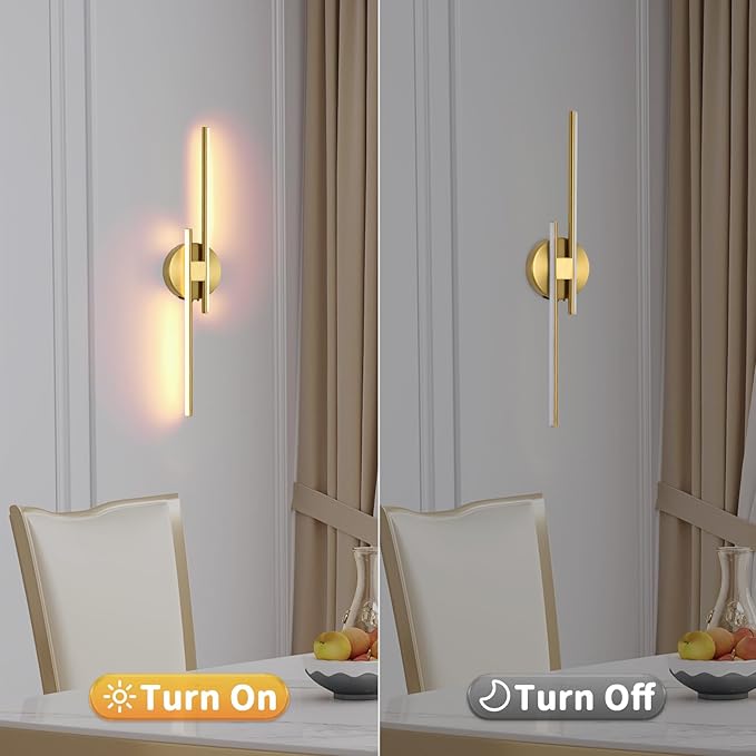 Battery Operated Wall Sconce Set of 2,Gold 23.6" 3000K-6500K LED Dimmable Wall Sconces with Remote Control,Wireless Wall Light USB Rechargeable for Bedroom Hallway Living Room Background Wall Lighting