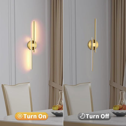 Battery Operated Wall Sconce Set of 2,Gold 23.6" 3000K-6500K LED Dimmable Wall Sconces with Remote Control,Wireless Wall Light USB Rechargeable for Bedroom Hallway Living Room Background Wall Lighting