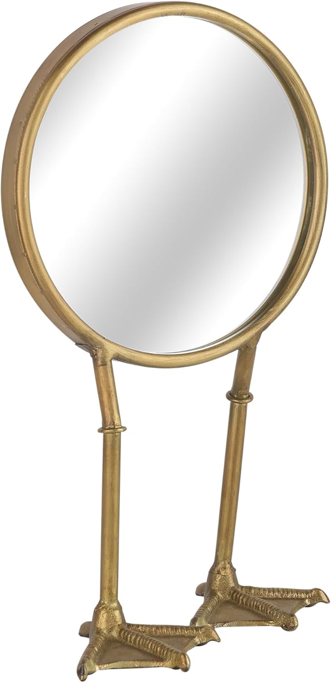 NIKKY HOME Vintage Gold Vanity Round Mirror with Duck Feet Stand, Antique Makeup Desk Small Tabletop Mirror for Bedroom Living Room Dressing Room