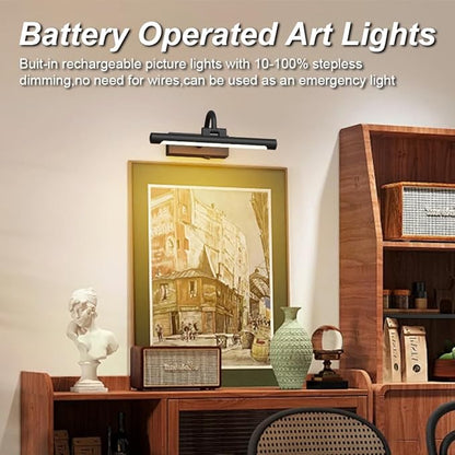 Aipsun 11.8" Picture Lights for Wall Rechargeable,10000mAh Battery Operated Art Light for Paintings,3CCT Dimmable, Rotatable Gallery Light for Pictures Display(Black)