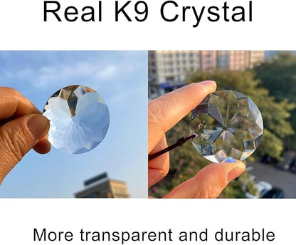 2PCS 5" Circle Crystal Sun Catcher Prisms, stino Hanging Suncatchers with Glass Prism, Rainbow Maker for Windows, Balcony, Kitchen, Garden Decoration (1, Circle Clear 2Pcs)