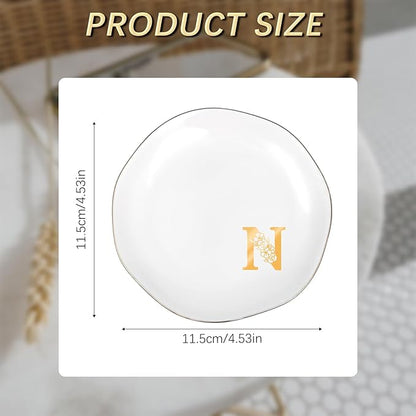 Initials Ring Dish Jewery Tray with Personalized N Monogrammed, Decorative Trinket Dish for Rings Earrings Necklaces Bracelet Watch Keys, Women Wife Friend Birthday Wedding Christmas Gifts