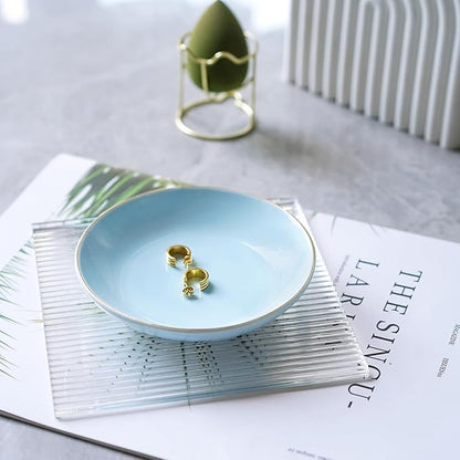 HANKOR 4.75" Ceramic Jewelry Tray, Small Ring Dish Holder Trinket Tray, Catch All Trays for Ring Earring Necklace Key, Christmas Gifts for Women Girls (Light Blue)