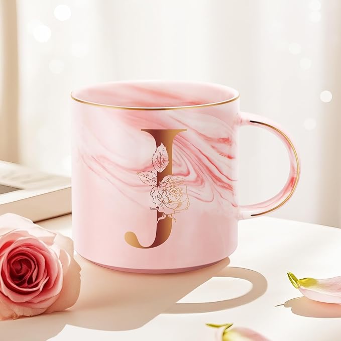 Valentines Day Gifts for Her, Anniversary Birthday Galentines Gifts for Women Mom Grandma Friend Sister Wife Teacher Coworker, Personalized Initial Customized Gift Monogrammed A-Z Coffee Mug 12 OZ(J)