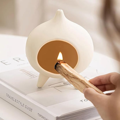 Handmade Ceramic Palo Santo Holder Burner & Sage Holder - Mini Tabletop Chiminea Burner Tray with Ash Catcher, Decorative Incense Holder for Spiritual Meditation & Yoga