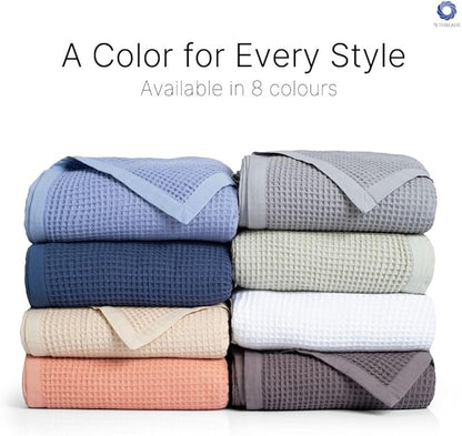 GOTS Certified Organic Cotton Waffle Weave Blanket, Queen Bed Size, 90"X90"Cozy Throw Blanket for Couch, Modern Home Decor, Throw Blankets,Comfy Waffle Blanket, Soft Bed Blankets -Sun Bay