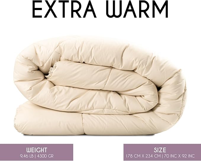 Twin Extra Warm 100% Fine Alpaca Duvet - Premium Cotton Cover, 6,66 lb Filling, Ideal for Winter, Breathable & Temperature-Regulating, 70 x 92 inches