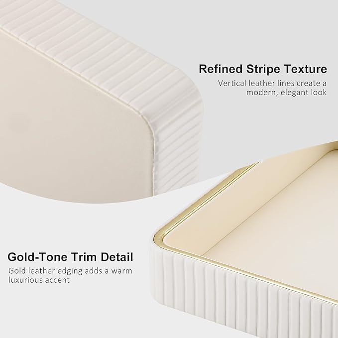 GORESE Square Nightstand Tray Perfume Organizer, Leather Decorative Tray, Purse Bowl Catch All Trays for Trinket Keys, Valet Jewelry Trays for Vanity, Gift for Women & Men, Cream White(9.3'' × 9.3'')
