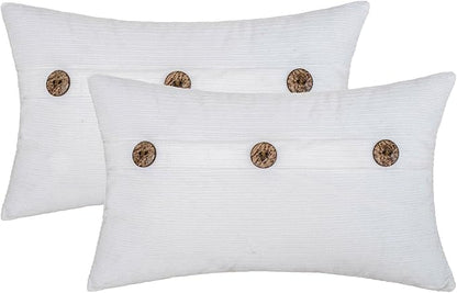 HWY 50 White Chenille Throw Pillow Covers 12x20 Inch with Triple Buttons, Soft Farmhouse Accent Decorative Cushion Cases for Couch Sofa Bed Living Room Pack of 2 Rectangle