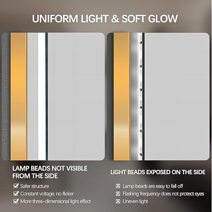 48" Round LED Bathroom Mirror, Wall Mounted Round Backlit Mirror LED Bathroom Vanity Mirror with Lights Fog Free Circle Lighted Mirror with Gold Frame, Smart Light up Mirror 3-Color