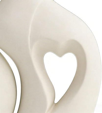 Ceramic Vase - 2 Piece Heart-Shaped Modern Home Decor, Aesthetic Table Centerpiece, Handcrafted Flower Vase Set, Matte White Wedding & Gift, Shelf Sculpture