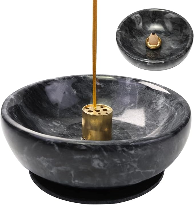 Handmade Natural Marble Incense Holder for Sticks and Cones-with 9 Holes, Multi-Functional Incense Burner Holder for Incense Sticks and Cones, Perfect Home Decor(Black, 4.7inch)