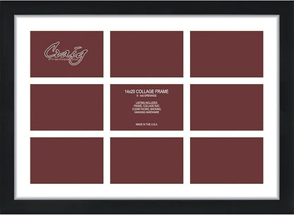 Craig Frames Contemporary, 14x20 Black Picture Frame with White Collage Mat, 9 Openings for 4x6 Prints