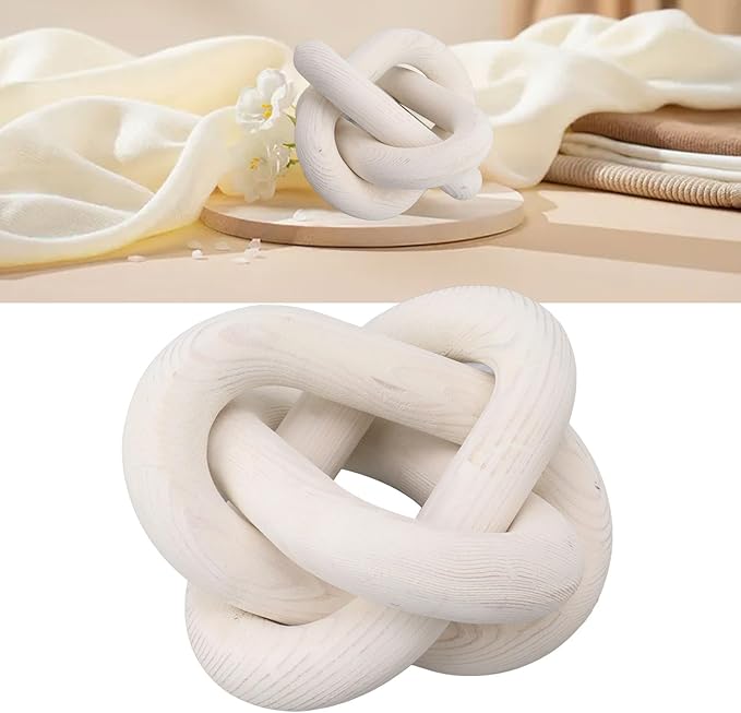Wood Knot Decor, 3-Link Wood Chain Link Decor Boho Wooden Ornaments Small White Coffee Table Decoration for Bookcase Coffee Table Living Room