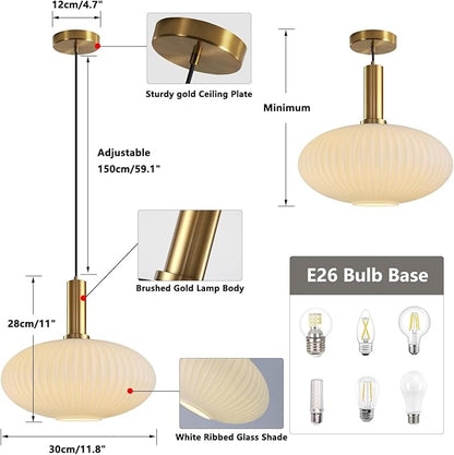 KCO Lighting Large Milk Glass Pendant Lighting Kitchen Island Brushed Brass Globe Pendant Light Mid Century Modern Hanging Light Fixture Gold White Pendant Light