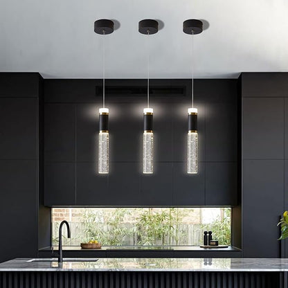 Led Pendant Light,Crystal Modern Kitchen Island Light Fixture,Adjustable Pendant Lighting for Kitchen Island,Black Gold Led Chandelier for Dining Room,Bedroom,Mini Pendant Spot Lights (2-Pack)