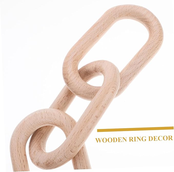 POPETPOP Wood Chain Link Decor Minimalist for Living Office and Shelf Decoration Rustic Wood Home Accent Long Versatile Natural Texture Decor