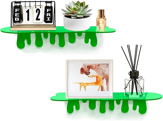 SetGame 2-Pack Acrylic Small Wall Shelves - 12 Inch Floating Shelf for Walls, Home Wall Display Ledges for Storage, Room Décor, Small Album & Items Organizer Display