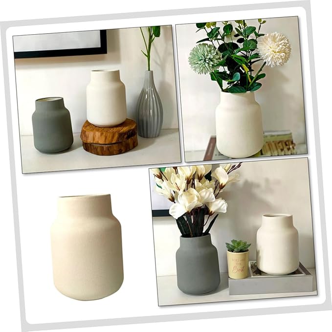 Wide Mouth Frosted Ceramic Flower Vase Delicate Home Decor Flower Holder for Living and Office Creative Household Plant Container White Matte Finish Artistic Centerpiece