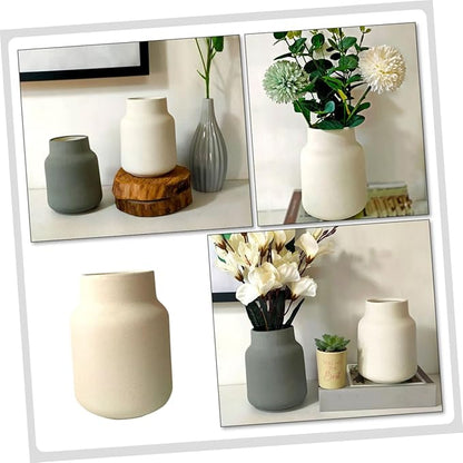 Wide Mouth Frosted Ceramic Flower Vase Delicate Home Decor Flower Holder for Living and Office Creative Household Plant Container White Matte Finish Artistic Centerpiece