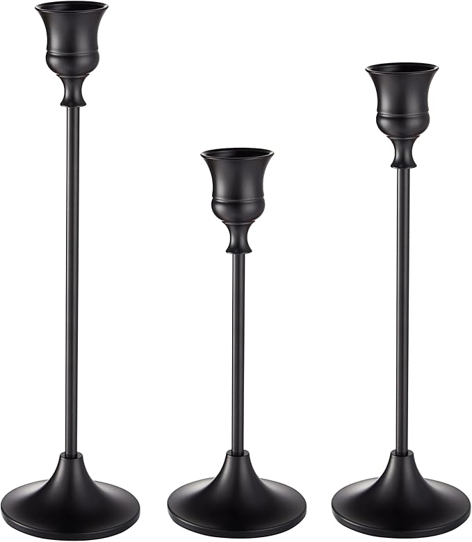 Willceka Black Candlestick Holders, Taper Candle Holders, Set of 3 Matte Black Candle Holder Set, Vintage Table Centerpiece for Wedding Christmas Holiday