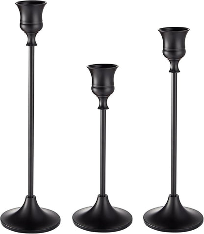 Willceka Black Candlestick Holders, Taper Candle Holders, Set of 3 Matte Black Candle Holder Set, Vintage Table Centerpiece for Wedding Christmas Holiday