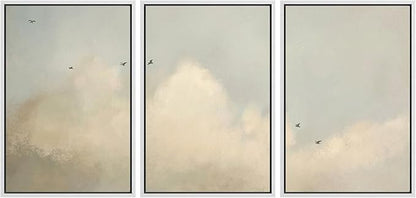 MUDECOR Framed Wall Art Print Set Minimalist Serene Sky with Birds Illustrations Modern Art Boho Decorative Colorful Chic for Living Room, Bedroom, Office - 16"x24"x3 White
