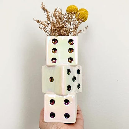 Ceramic Dice Vase - Unique Decor for Dried Flowers, Rose, Pampas Grass - Stunning Design for Any Modern Space for Inspiring Smiles