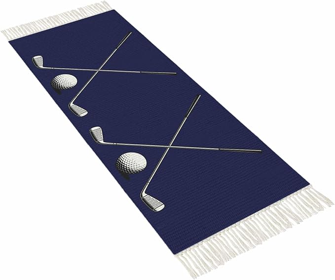 Navy Blue Kitchen Hallway Runner Rug 2X5 Ft Carpet, Washable Woven Sports Golf Ball Throw Carpet with Tassel, Non-Shedding Modern Minimalist Art Entryway Laundry Rugs
