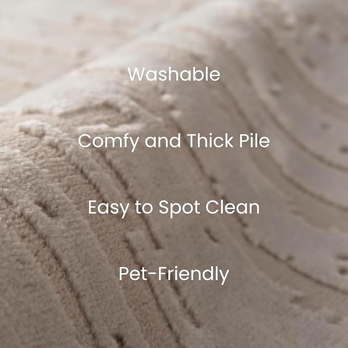 Revival Rugs Ebb 6'7"x9' Washable Area Rug for Living Room Bedroom - 100% Recycled Oeko-TEX Certified, Medium Pile, Taupe