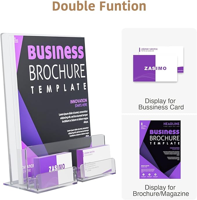 Acrylic Brochure Holder with Business Card Holder, 8.5"x 11", Clear Flyer Stands for Display, Ideal for Trade Show, Menu, Journals, Pamphlet, Magazine, Booklets, Literature (2-Pack Acrylic)
